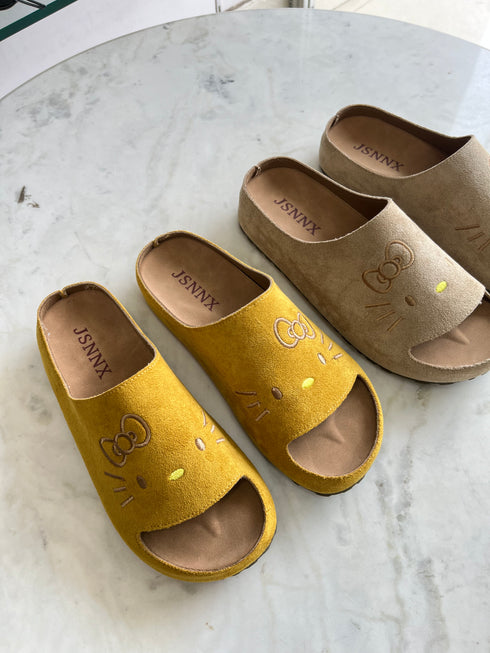 Kitty Print Open Toe Slide On